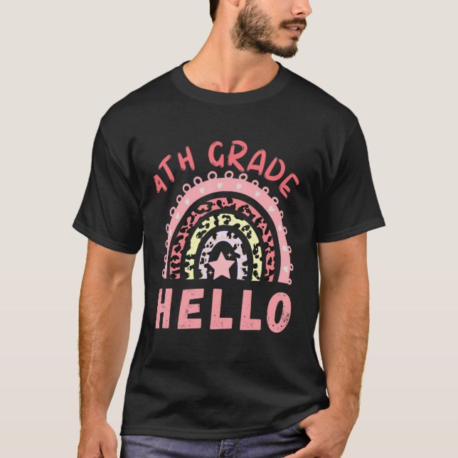 Hallo 4. Klasse Leopard Rainbow T-Shirt (Vorderseite)