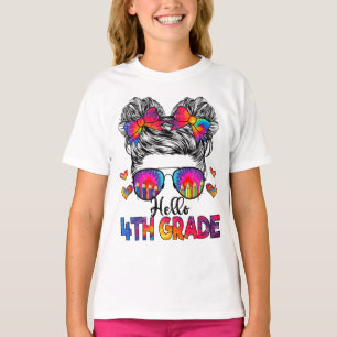 Hallo 4. Klasse Messy Hair Bun Girl Zurück zur Sch T-Shirt