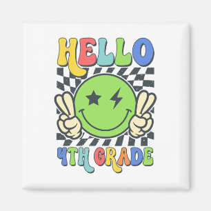 Hallo 4. Klasse Vibes Groovy Smiley Gesicht Zurück Magnet