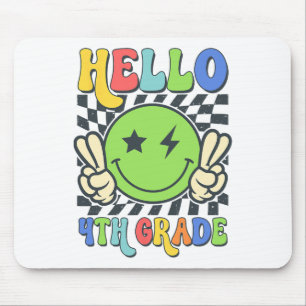 Hallo 4. Klasse Vibes Groovy Smiley Gesicht Zurück Mousepad