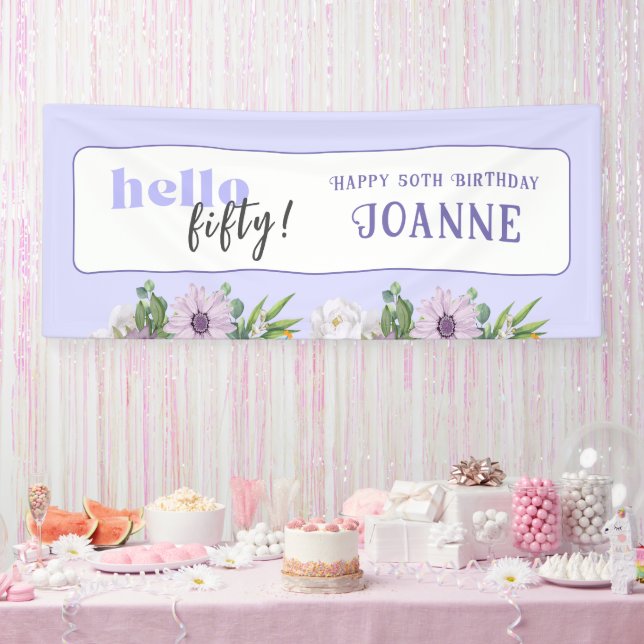 Hallo 50, Benutzerdefiniertes Jahr und Name Delica Banner (Party)