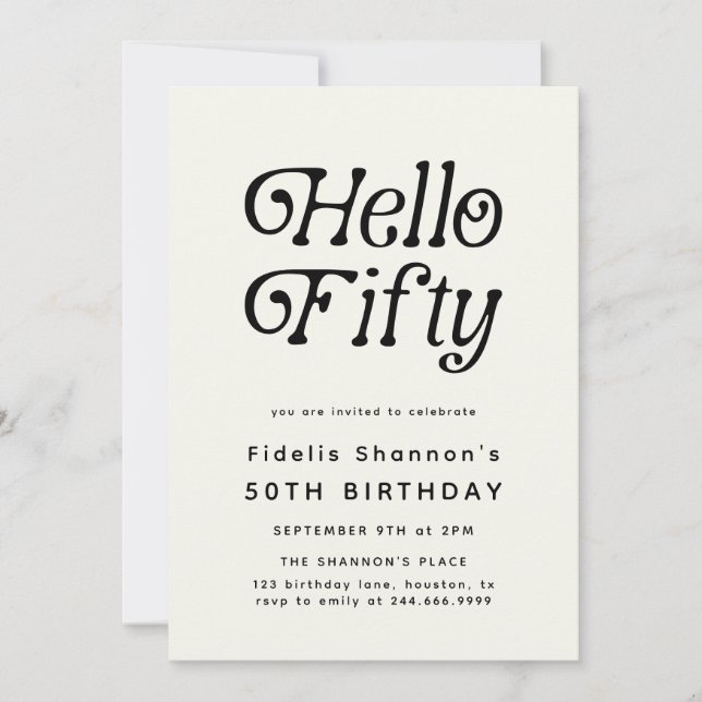 Hallo 50 Modern Retro 50. Geburtstag Einladung (Vorderseite)