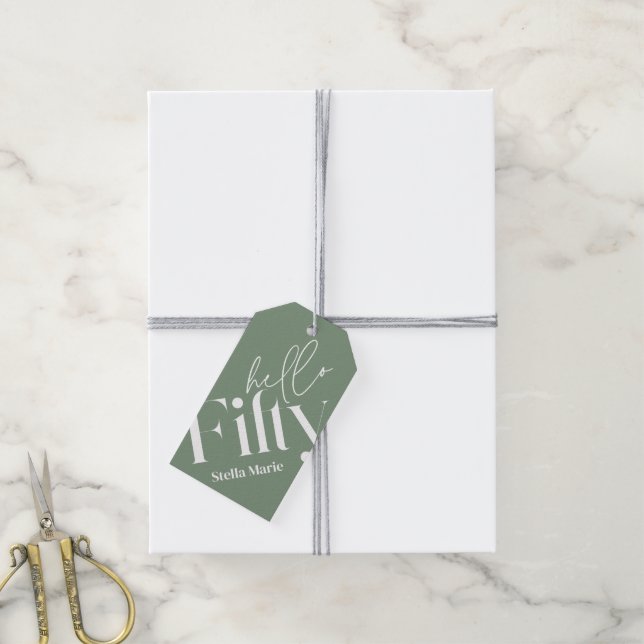 Hallo 50 moderne einfache Weise grün 50. Geburtsta Geschenkanhänger (Mit Garn)