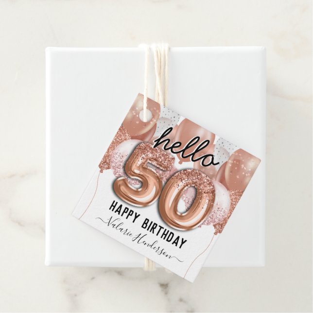 Hallo 50 Rosa Glitzer Geburtstagsballons Geschenkanhänger (Beispiel)