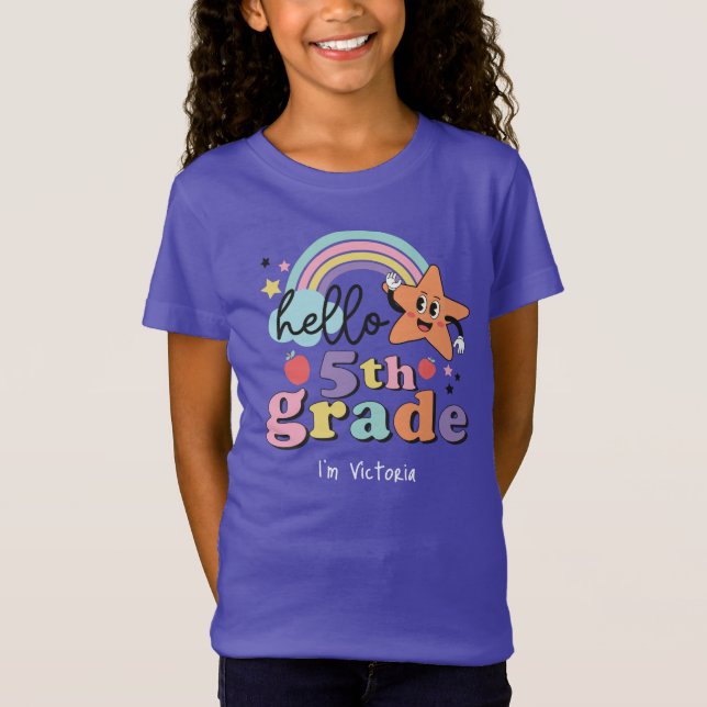 Hallo 5. Klasse farbenfrohe Grundschule T-Shirt (Vorderseite)