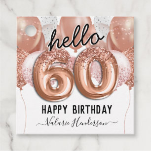 Hallo 60 Rosa Glitzer Geburtstagsballons Geschenkanhänger