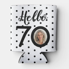 Hallo 70 Black & White Dots Foto & Name Geburtstag Dosenkühler