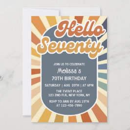 Hallo 70 Retro Sun Groovy Wave 70. Geburtstag Einladung