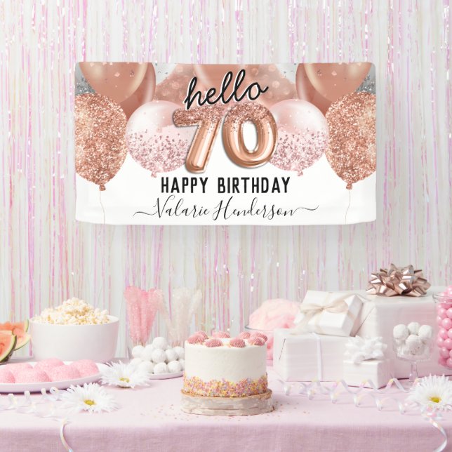 Hallo 70 Rosa Glitzer Geburtstag Balloons Untersch Banner (Party)