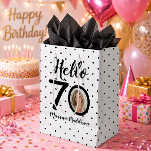 Hallo 70 Schwarz-Weiß-Punkte-Foto- und Namensgebur Mittlere Geschenktüte
