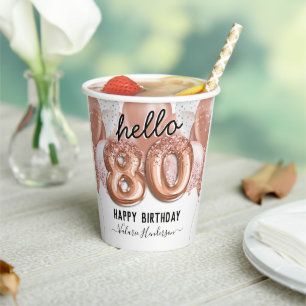 Hallo 80 Pink Glitzer Geburtstag Ballons Papier Cu Pappbecher