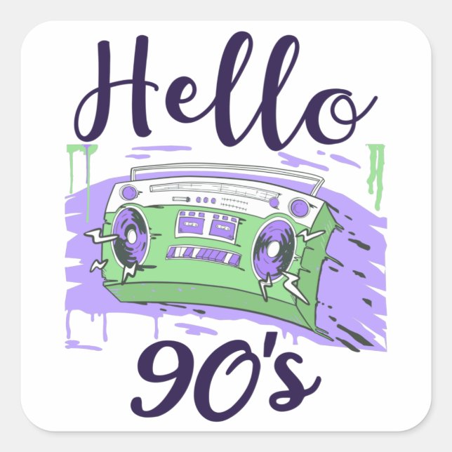 Hallo 90er Radiokassettenrekorder Quadratischer Aufkleber (Vorderseite)