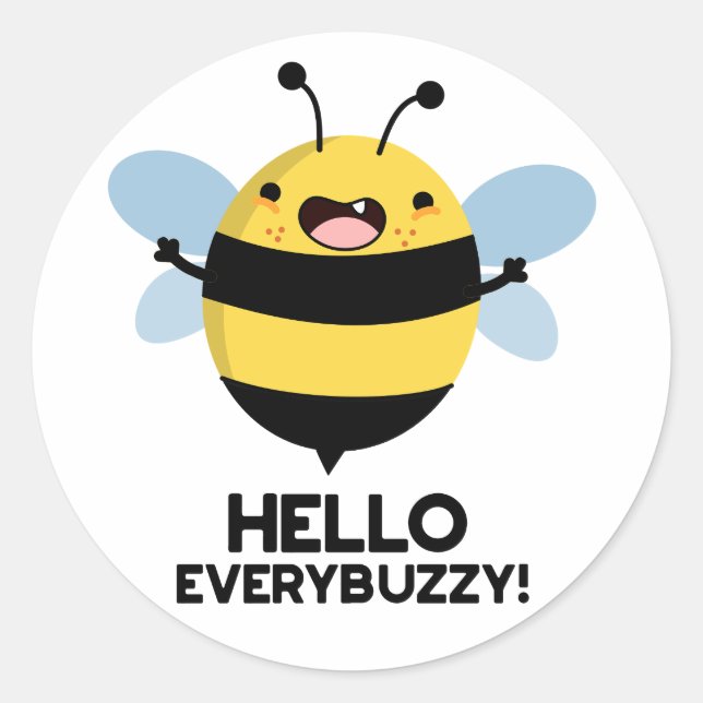 Hallo allbuzzy Funny Bee Pun Runder Aufkleber (Vorderseite)