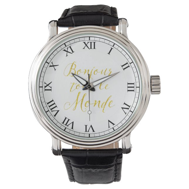 Hallo alle! Bonjour Tout le Monde! Armbanduhr (Vorderseite)