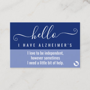 Hallo-Alzheimer-Bewusstsein und Notkontakt Visitenkarte