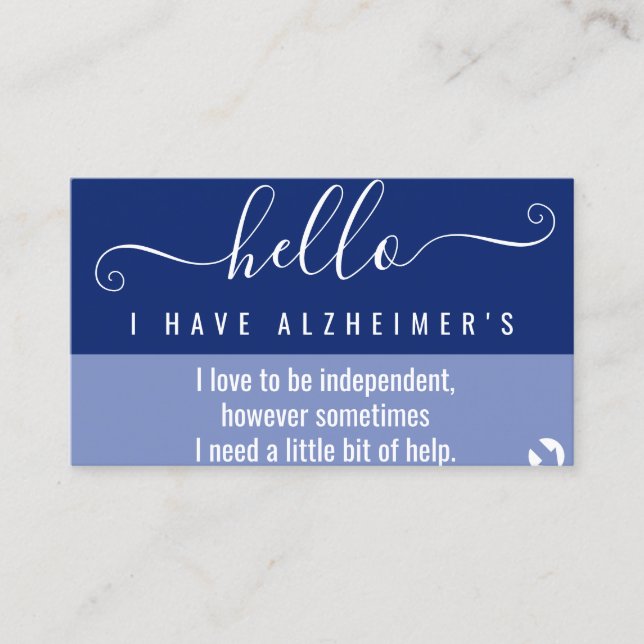 Hallo-Alzheimer-Bewusstsein und Notkontakt Visitenkarte (Vorderseite)