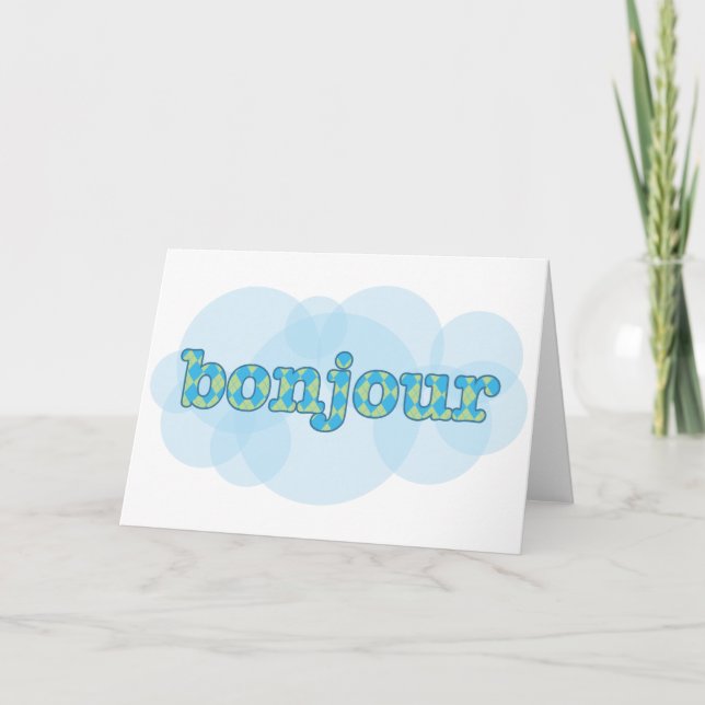 Hallo auf Französisch Bonjour mit Raute Muster Karte (Vorderseite)