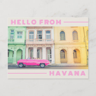 Hallo aus dem havanna Retro-Rosa-Auto & Architektu Postkarte