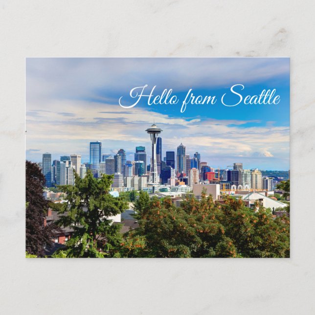 Hallo aus Seattle, Washington. Downtown View Postkarte (Vorderseite)