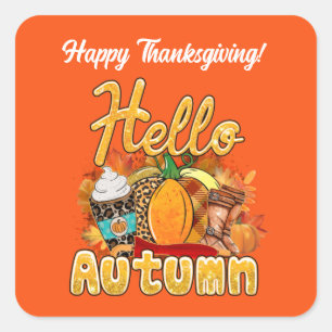 Hallo Autumn Anpassen Quadratischer Aufkleber