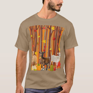 Hallo Autumn Goat Maple Leaf Fall Pumpkin Mens Wom T-Shirt