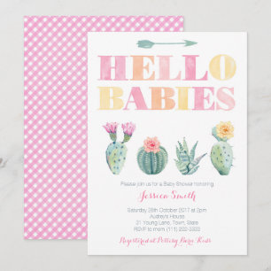 Hallo Babies! Farbenfrohe Cactus Twins Baby Shower Einladung