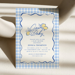 Hallo Baby Amalfi Zitronen Blau und Gelb Baby Show Einladung