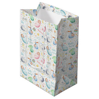 Hallo Baby – Aquarell-Geburtsanzeige Mittlere Geschenktüte