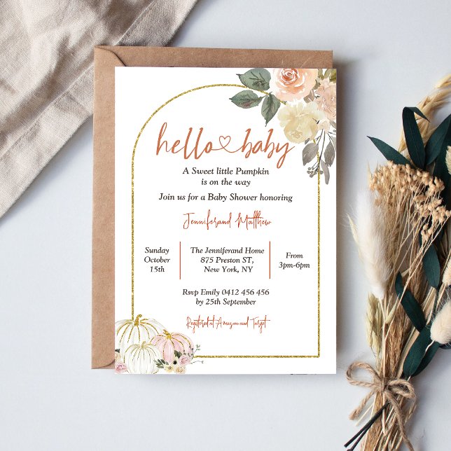Hallo Baby Autumn Harvest Pumpkin Baby Shower Einladung (Von Creator hochgeladen)