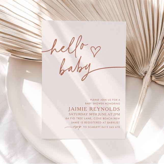 Hallo Baby Beige Neutrale Baby Dusche Einladung (Von Creator hochgeladen)