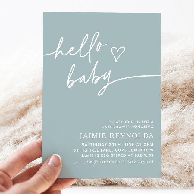 Hallo Baby Blue Baby Dusche Einladung (Blue Hello Baby Baby Shower Invitation | Matching items available.)