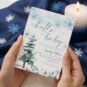 Hallo Baby Blue Winter Wonderland Baby-Party Einladung