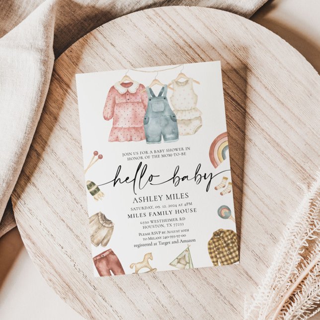 Hallo Baby Boho Kleidung Baby Dusche Einladung (Von Creator hochgeladen)