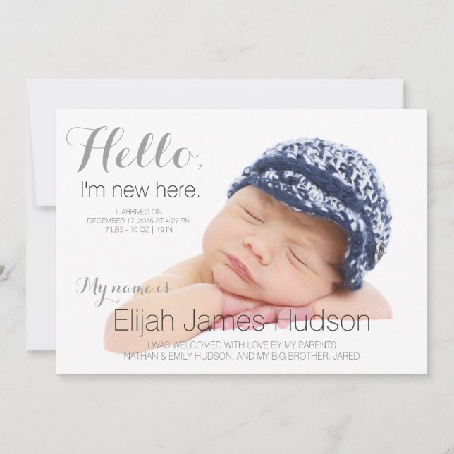 Hallo Baby Boy Birth Ankündigungen (Vorderseite)