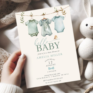 Hallo Baby Boy Wäscheleine Boho Baby Shower Einladung