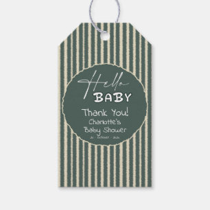 Hallo Baby Dunkelgrüne Streifen Baby Shower Geschenkanhänger
