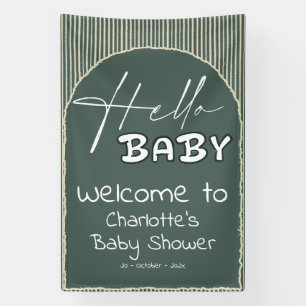 Hallo Baby Dunkelgrüne Streifen Babyparty Banner