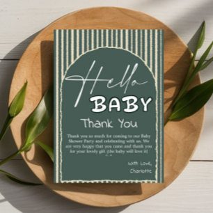Hallo Baby Dunkelgrüne Streifen Babyparty Dankeskarte