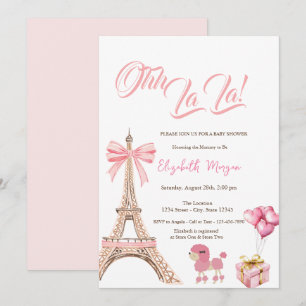 Hallo Baby Eiffelturm Rosa Schleife Geschenk Pudel Einladung