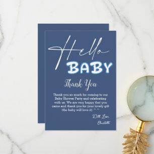 Hallo Baby Elegante dunkelblaue Babyparty Dankeskarte