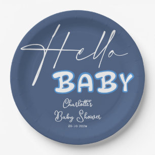 Hallo Baby Elegante dunkelblaue Babyparty Pappteller