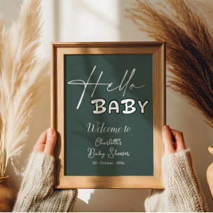 Hallo Baby Elegante dunkelgrüne Babyparty Begrüßun Poster