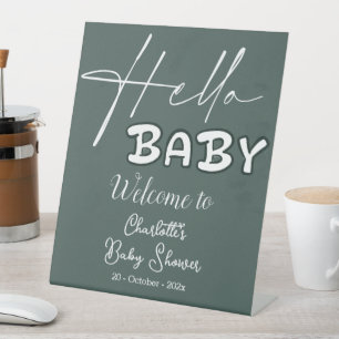 Hallo Baby Elegante dunkelgrüne Babyparty Begrüßun Sockelschild