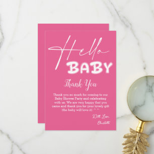 Hallo Baby Elegante dunkle rosa Babyparty Dankeskarte