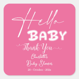 Hallo Baby Elegante dunkle rosa Babyparty Quadratischer Aufkleber