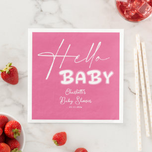 Hallo Baby Elegante dunkle rosa Babyparty Serviette