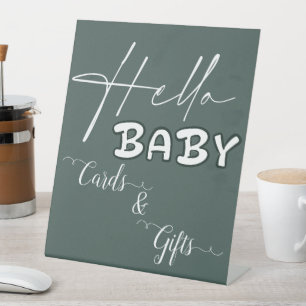 Hallo Baby Elegante Grüne Babyparty-Karten und Ges Sockelschild