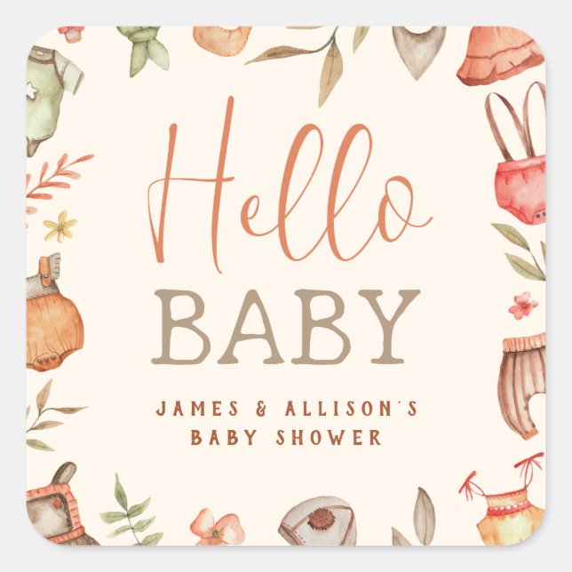 Hallo Baby Fall Boho Kleidung Baby Dusche Quadratischer Aufkleber (Vorderseite)