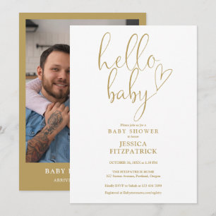 Hallo Baby Gold Schrift Herz Foto Baby Shower Einladung