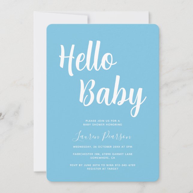 Hallo Baby Light Blue Baby Dusche Einladung (Vorderseite)